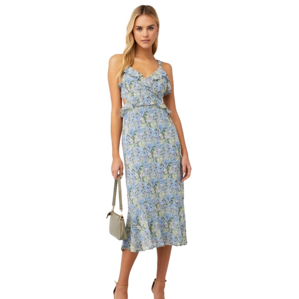 ASTR Wildflower  Blue Multi Floral Midi  Dress size Small